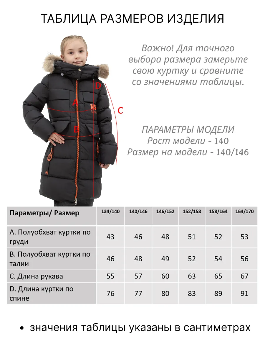 Куртка зимняя для девочки из хлопка и полиэстера