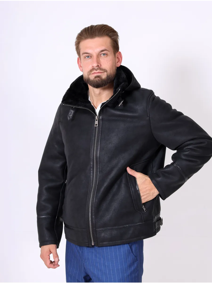 Дубленка мужская зимняя укороченная из искусственной кожи
