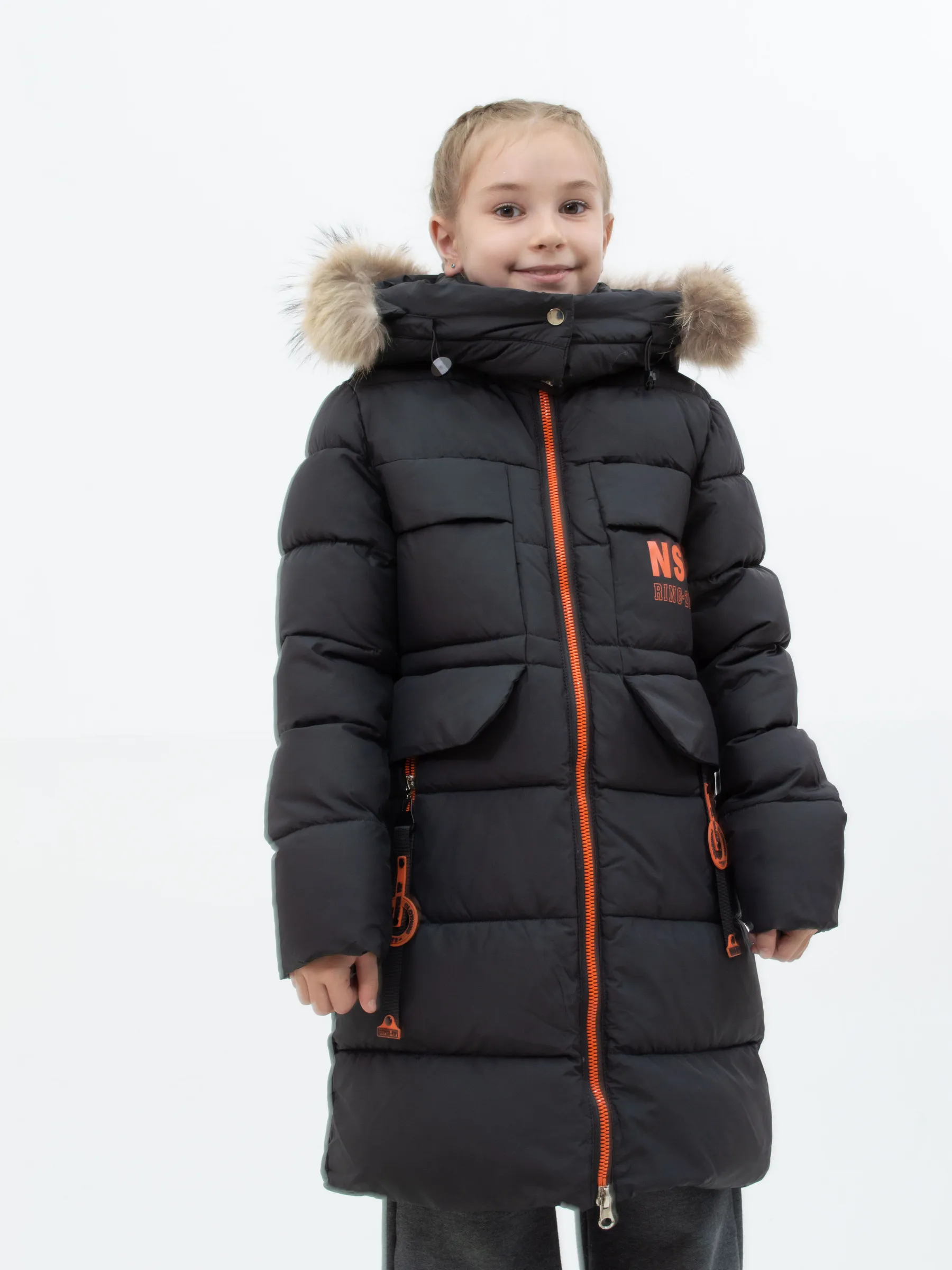 Куртка зимняя для девочки из хлопка и полиэстера