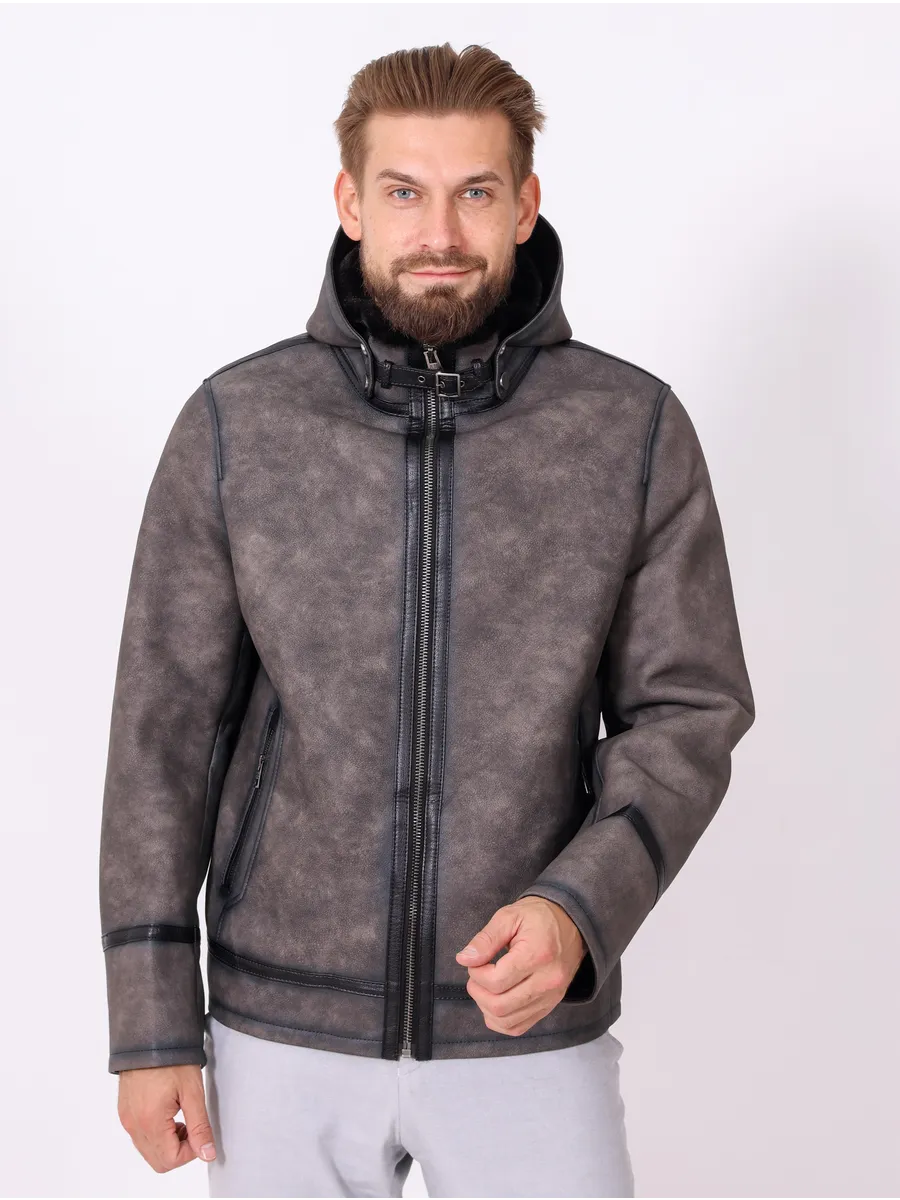 Дубленка мужская зимняя укороченная из искусственной кожи