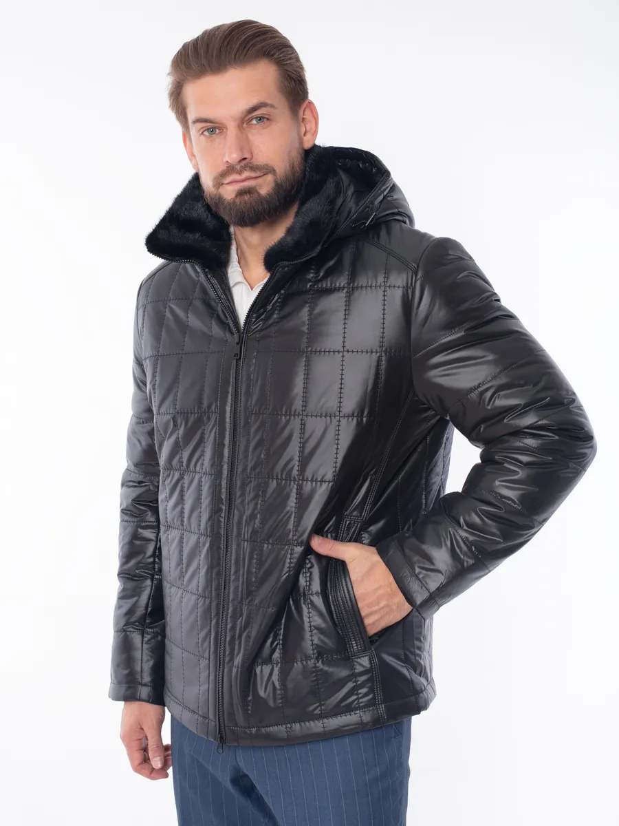 Куртка мужская зимняя с мехом норки и верблюжьей шерстью