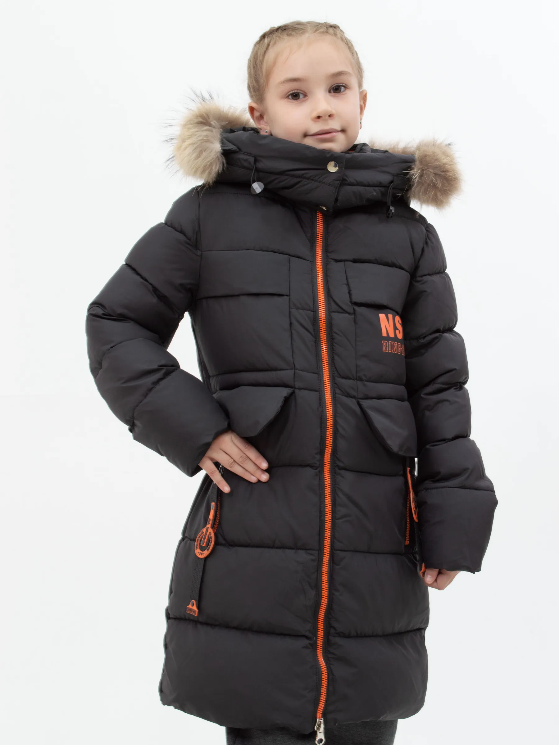 Куртка зимняя для девочки из хлопка и полиэстера