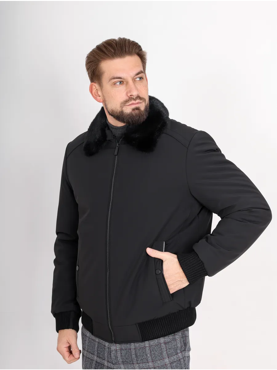 Куртка зимняя укороченная из полиэстера и верблюжьей шерсти