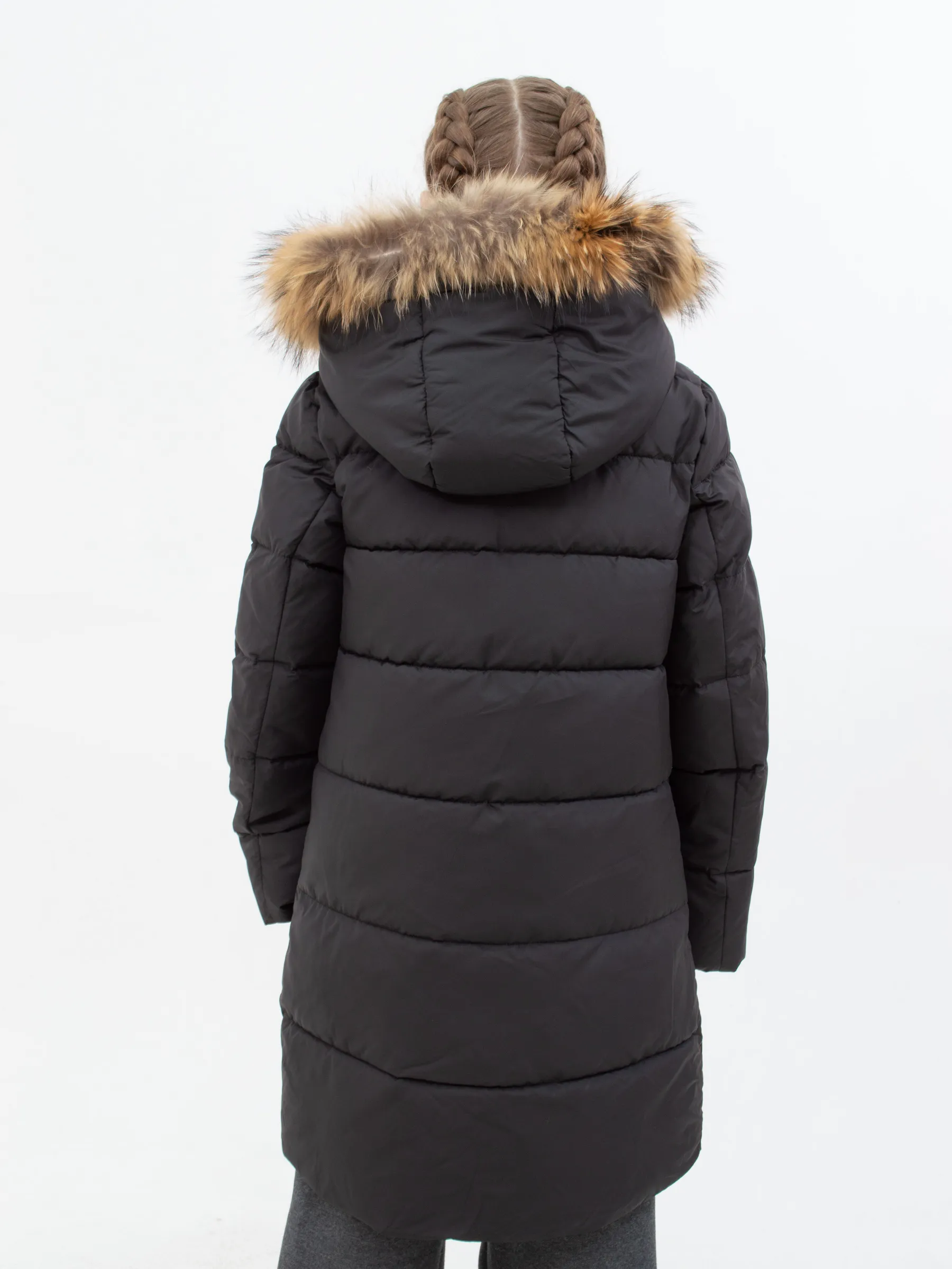 Куртка зимняя для девочки с мехом удлиненная