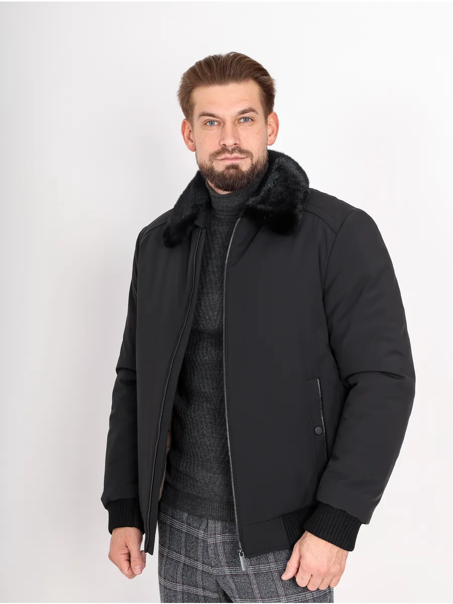 Куртка зимняя укороченная из полиэстера и верблюжьей шерсти