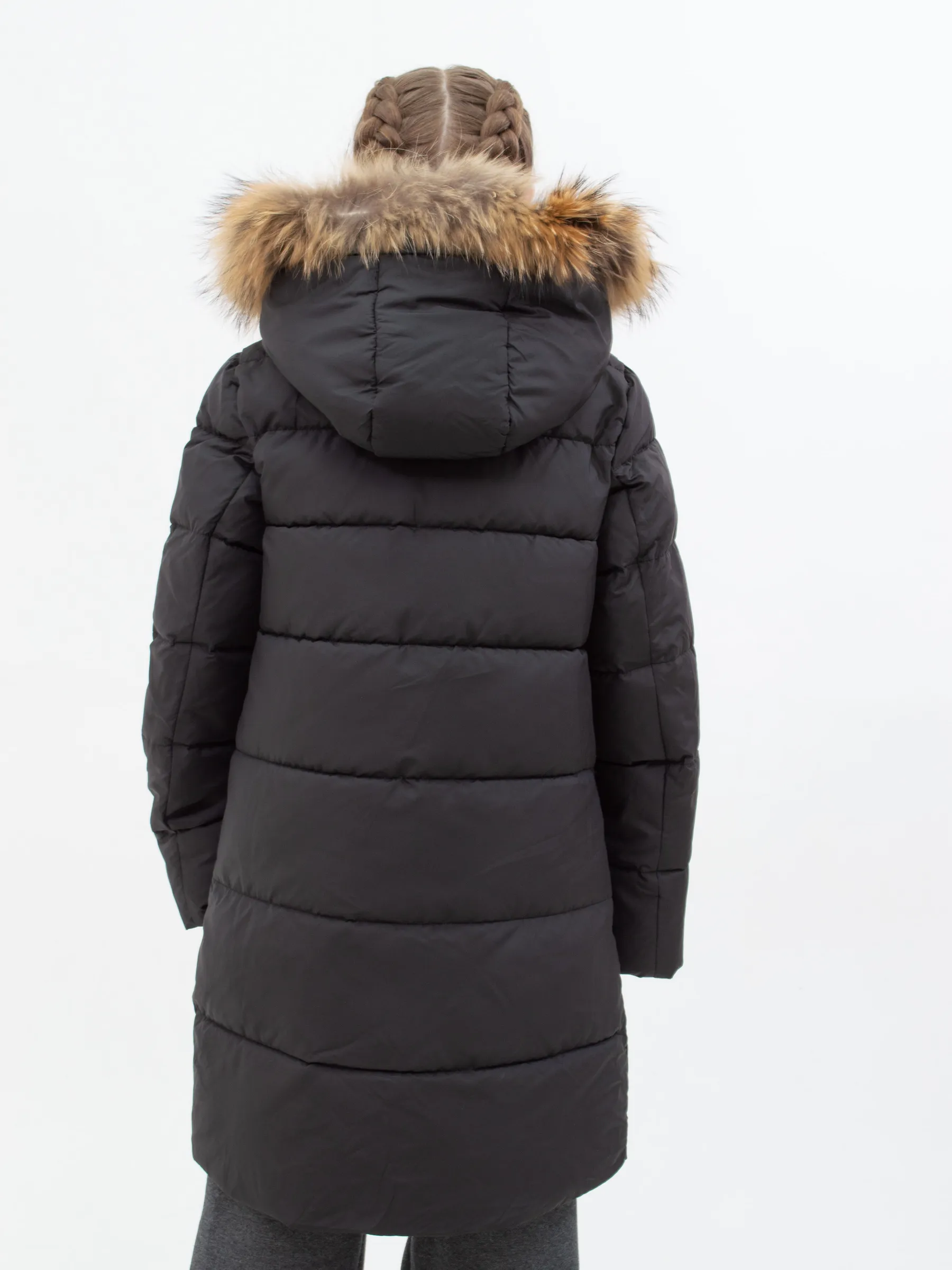 Куртка зимняя для девочки с мехом удлиненная