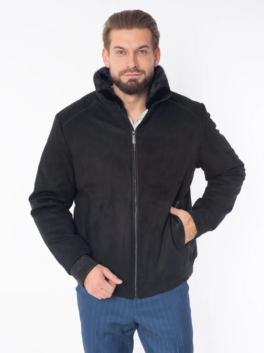 Куртка зимняя укороченная из полиэстера и натурального меха с верблюжьей шерстью