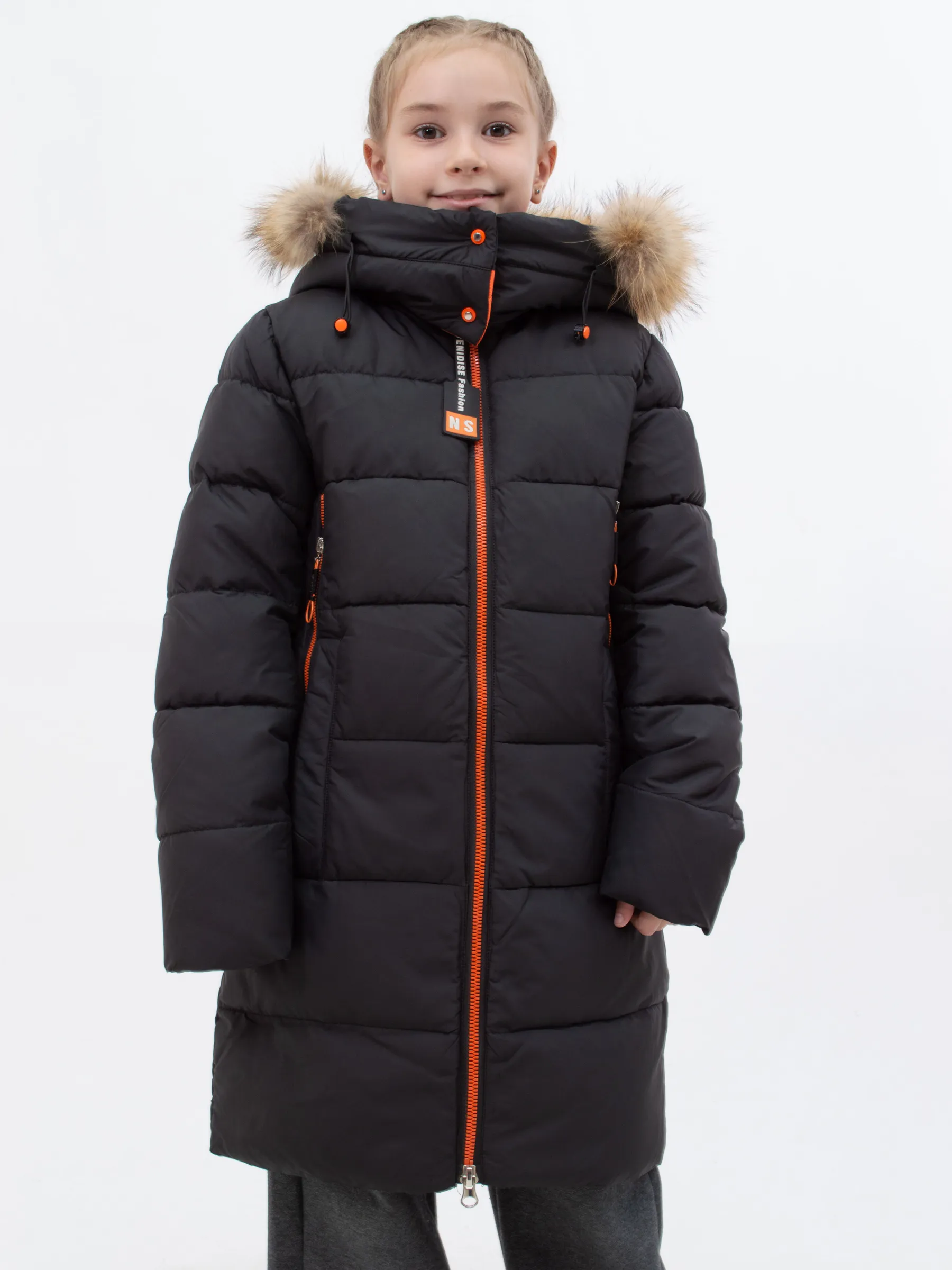 Куртка зимняя для девочки с мехом удлиненная