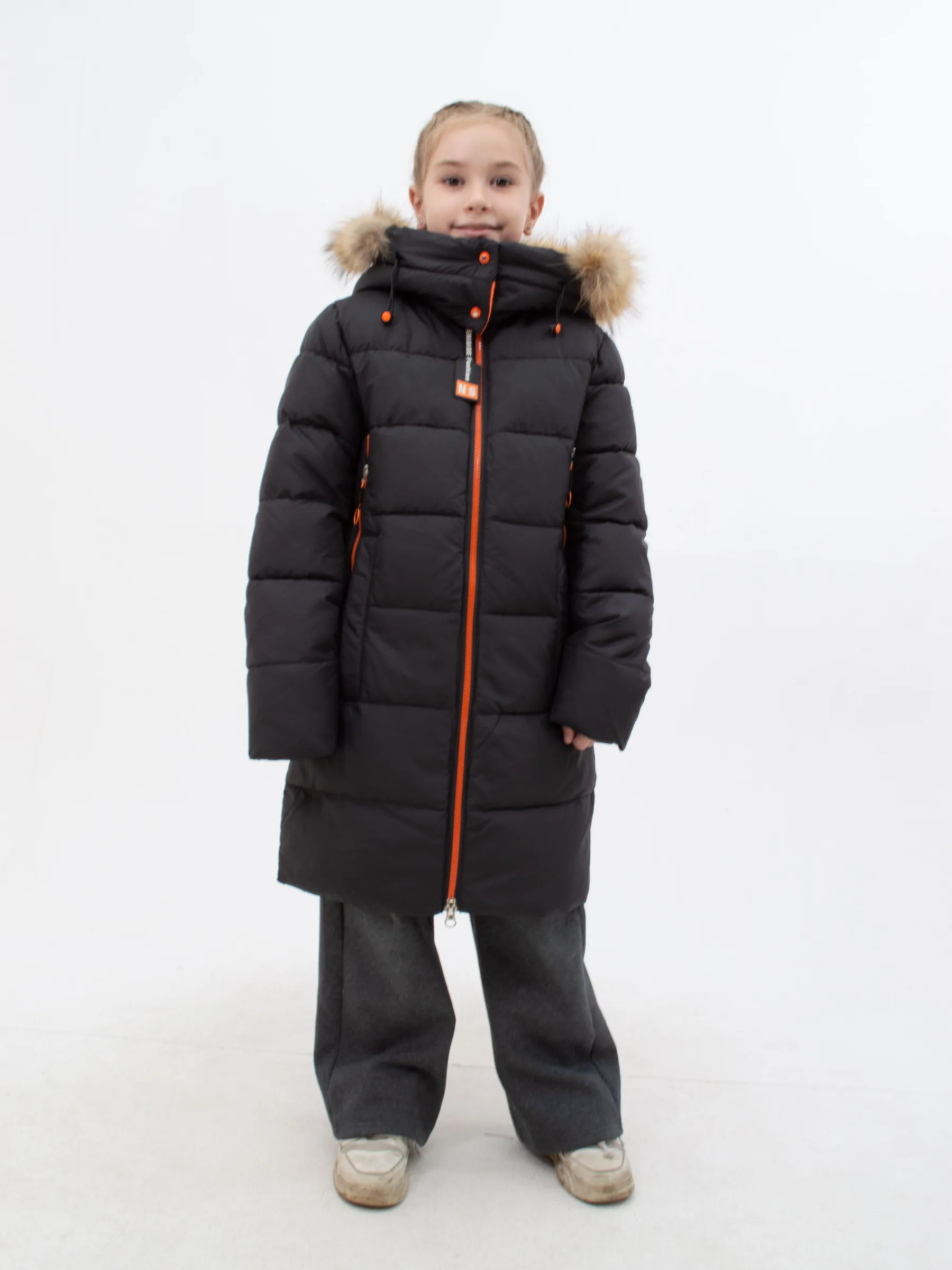 Куртка зимняя для девочки с мехом удлиненная