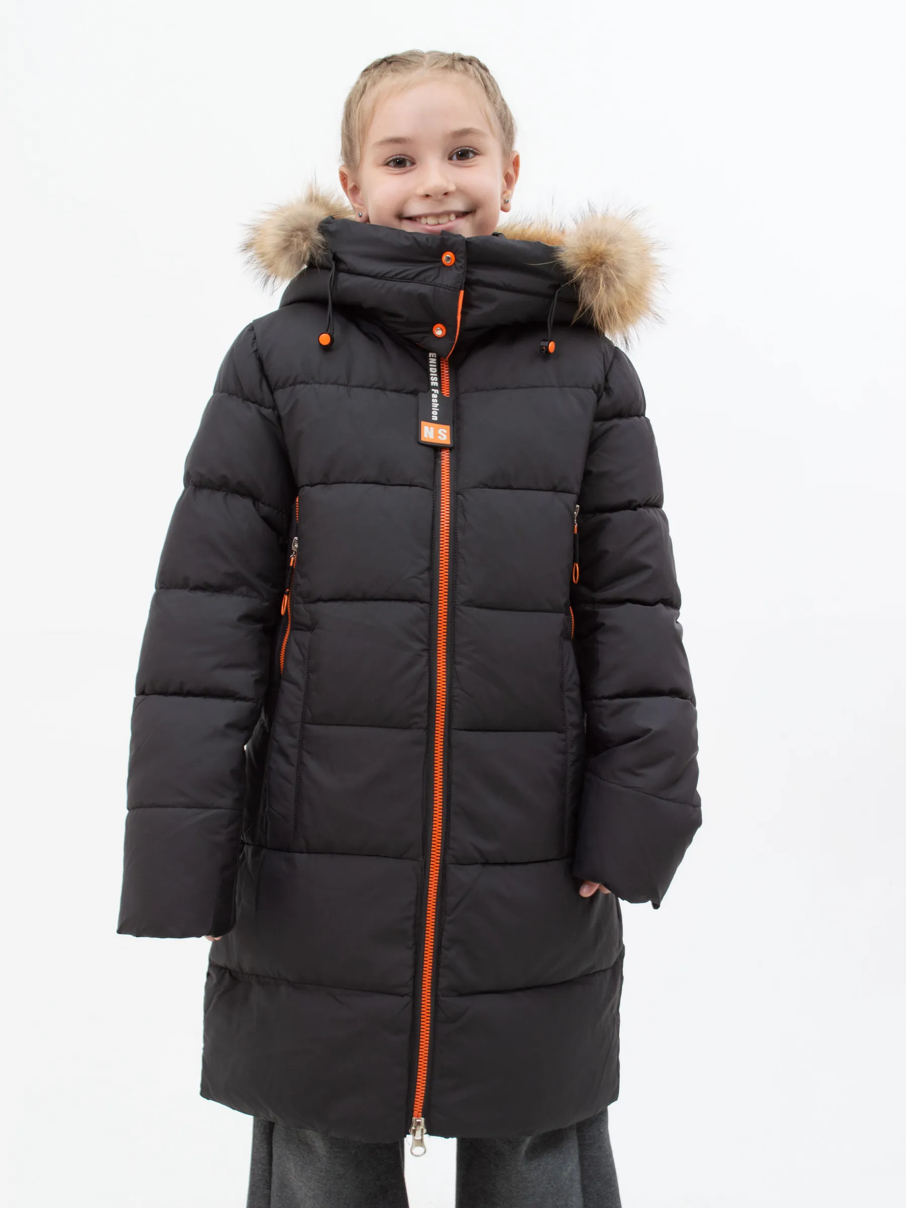 Куртка зимняя для девочки с мехом удлиненная