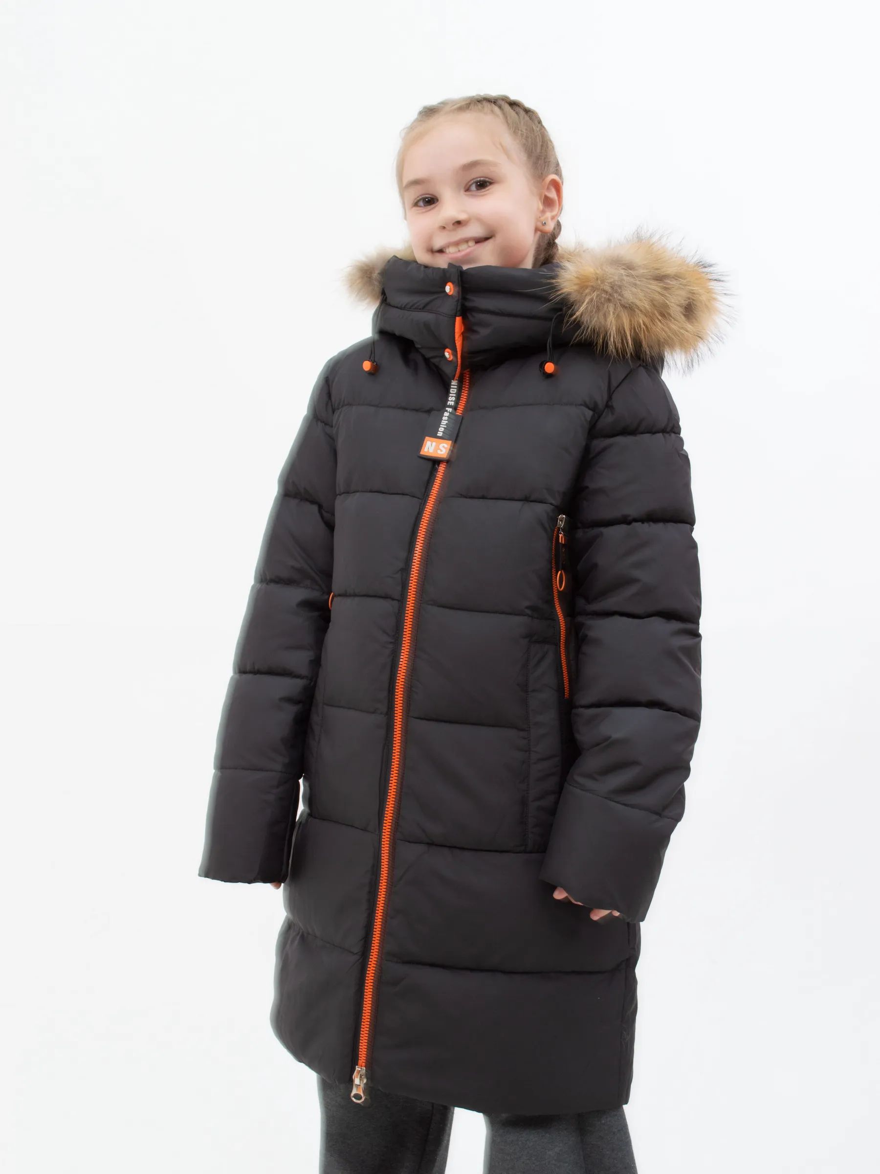 Куртка зимняя для девочки с мехом удлиненная